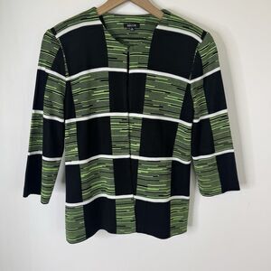 EXCLUSIVELY MISOOK GREEN BLACK WHITE COLOR BLOCK CARDIGAN JACKET Medium Jacket